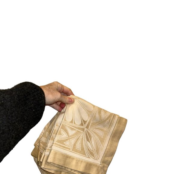 Vintage STUNNING luxury cotton khaki print 6 dinner napkins 15" sq - Picture 3 of 3